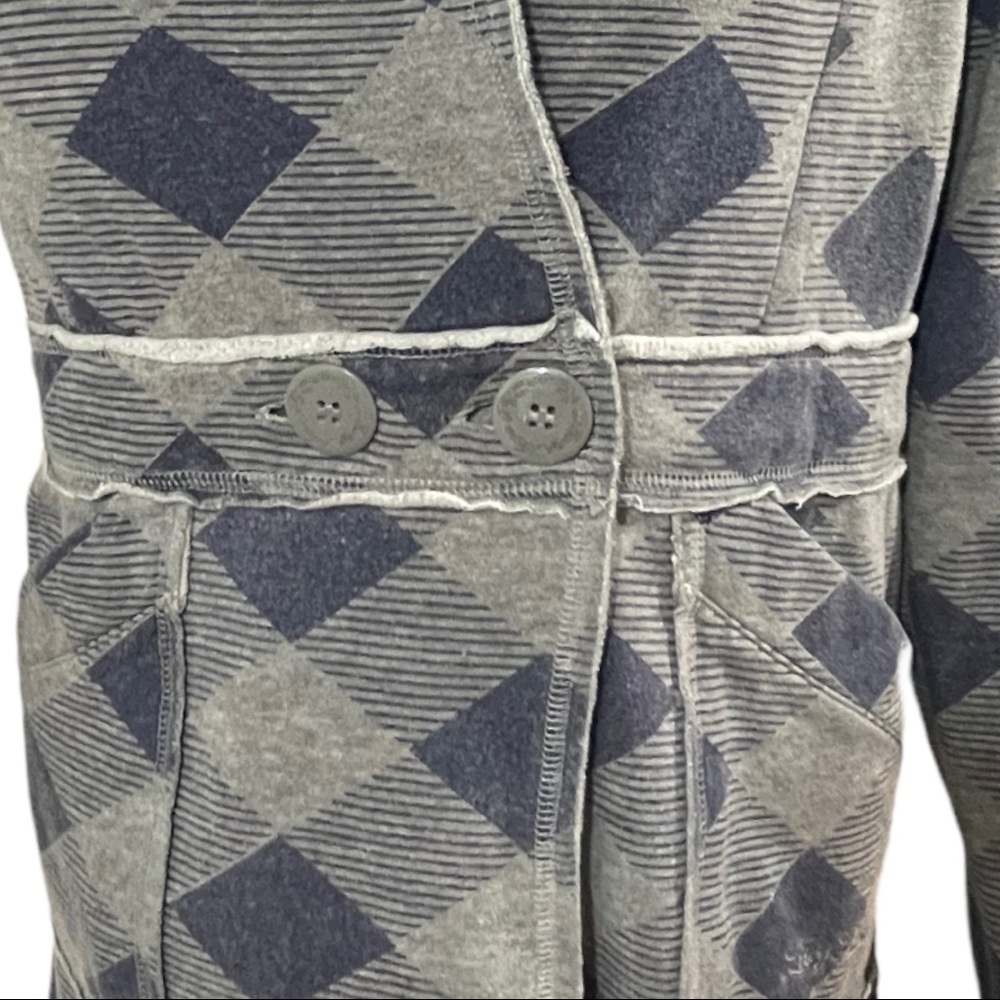 Lucy Love Gray & Blue geometric pattern hooded jacket - Picture 3 of 12